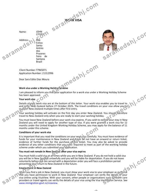 New Zealand e-visa template in Word and PDF formats